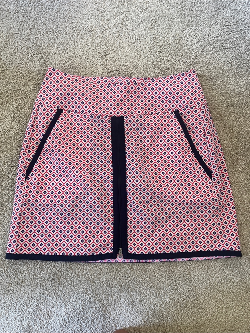 Kinona Pink Geometric Skort with Navy Trim